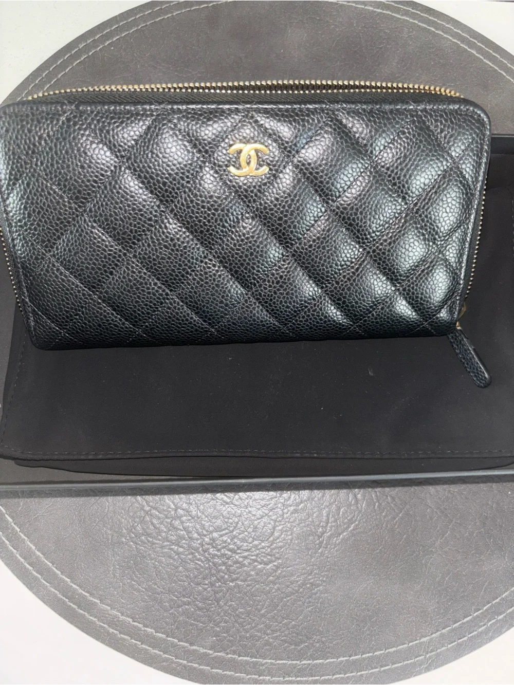 Chanel Caviar leather zip around wallet